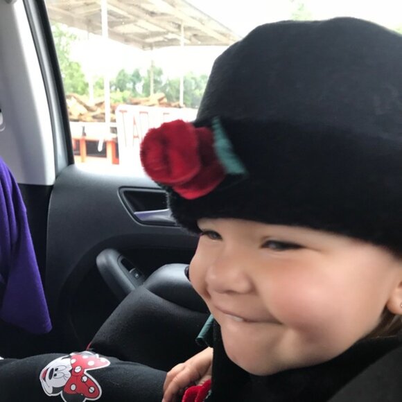 Starting Out Black Pea Coat with Red Floral Accents - Picture 3 of 4